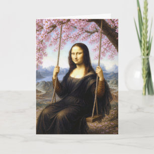 Geburtstags-Mona Lisa auf einer Schaukel in Kirsch Karte