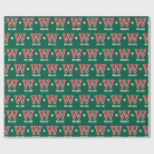 Geburtstags-Monogramm Retro Varsity Grün Rot Benut Geschenkpapier (Flach)
