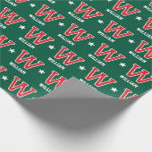Geburtstags-Monogramm Retro Varsity Grün Rot Benut Geschenkpapier (Ecke)