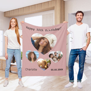 Geburtstags-Name-Foto-Herz-Collage dusty rose Fleecedecke