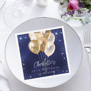 Geburtstags navyblaue glitzernde goldene Ballons Serviette