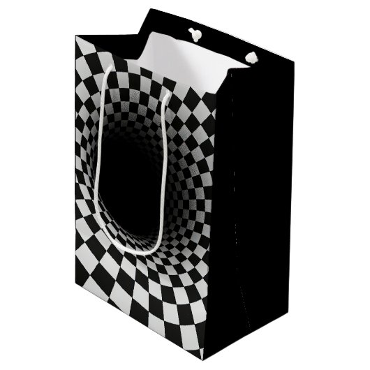 Geburtstags-Optische Täuschung Schwarzes Loch Mittlere Geschenktüte (Vorderseite Schrägansicht)