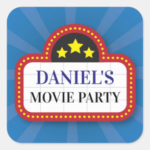 Geburtstags-Party-Aufkleber-Film-Film-Karten-Nacht Quadratischer Aufkleber
