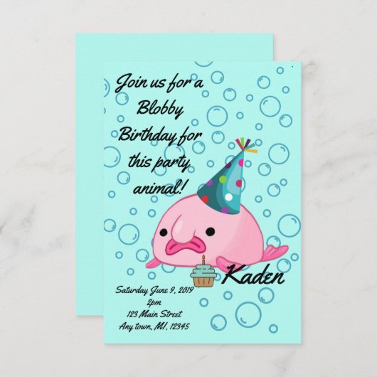 Geburtstags-Party Blobfish Einladung (Vorne/Hinten)