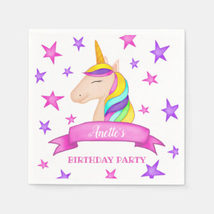 Geburtstags-Party der Unicorn-rosa buntes Stern- Serviette