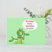 Geburtstags-Party Einladung mit sprechengrille (Stehend Vorderseite)