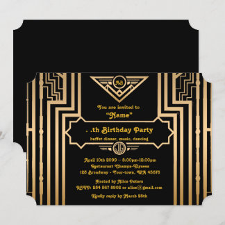 Geburtstags-Party, Gatsby Art, Kunst-Deko, Einladung