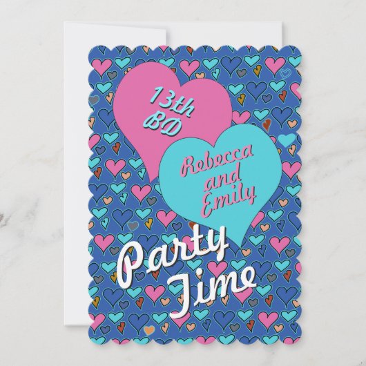 Geburtstags-Party-Herz-jugendlich Einladung (Vorderseite)