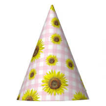 Geburtstags-Party-Hut-Rosa-Gingham-Sonnenblume