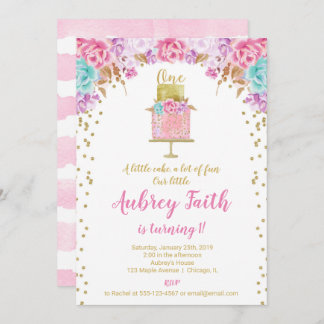 Geburtstags-Partykuchen-Rosagold des Mädchens 1. Einladung