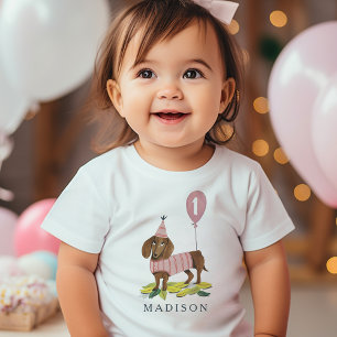 Geburtstags-Paw-ty süßer Welpe Hund Dachshund Alte Baby T-shirt