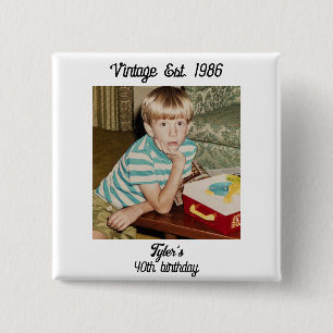 Geburtstags-Personalisierung mit Vintage-Foto Button