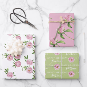 Geburtstags-Pfingstrosen-Wrap-Papier Flachblatt-Se Geschenkpapier Set