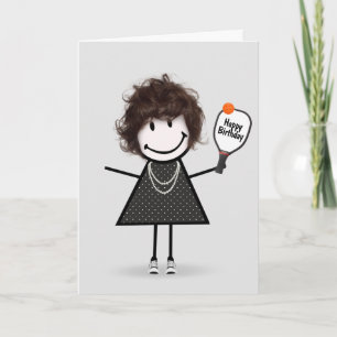 Geburtstags-Pickleball-Stickfigur-Mädchen Karte