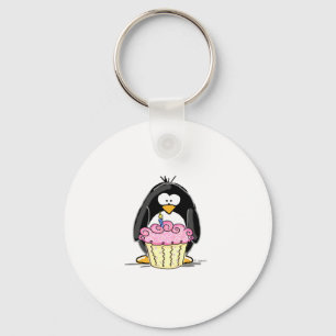Geburtstags-Pinguin mit kleinem Kuchen Schlüsselanhänger