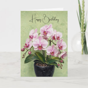 Geburtstags-Pink-Orchideen-Impasto-Kunstwerk Karte