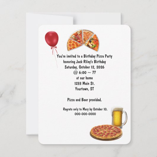 Geburtstags Pizza Party Einladung (Rückseite)