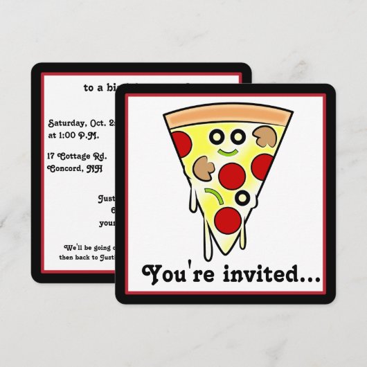 Geburtstags-Pizza-Party Einladung (Vorne/Hinten)