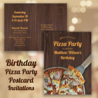 Geburtstags-Pizza-Party Rustikale Holz-Postkarte