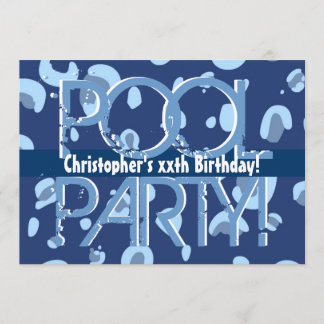 Geburtstags-Pool-Party-blaue weiße Schablone das Einladung