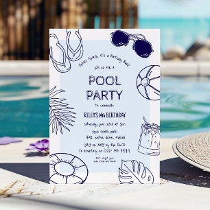 Geburtstags-Poolparty für den verrückten Doodle-Ju Einladung