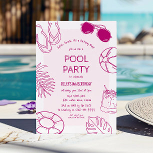 Geburtstags-Poolparty mit der verspielten Doodle-G Einladung