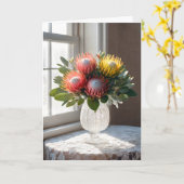 Geburtstags-Protea-Strauß auf Spitze Karte (Gelbe Blume)