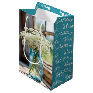 Geburtstags Queen Annes Lace in aquafarbenem MASON Mittlere Geschenktüte