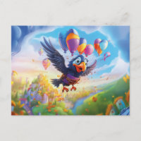 Geburtstags-Rabe mit Ballons und Fantasy-Schloss L