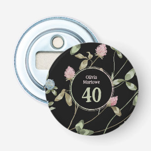 Geburtstags-Romantik-Schwarz-Rosa-Kleeblatt-Blumen Flaschenöffner