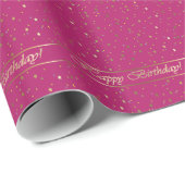 Geburtstags-rosa goldenes Stern-Packpapier Geschenkpapier (Rolleneckpunkt)