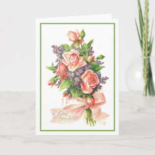 Geburtstags-Rosa-Rosen Veilchen Fine Art Stilllebe Karte
