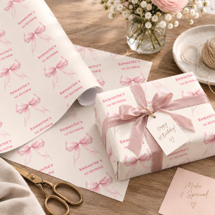 Geburtstags-Rosabogen-Perlen-Cream-Mädchen Geschenkpapier