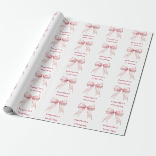 Geburtstags-Rosabogen-Perlen Mädchen Geschenkpapier (Ungerollt)