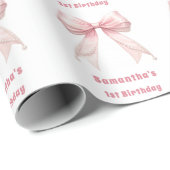 Geburtstags-Rosabogen-Perlen Mädchen Geschenkpapier (Rolleneckpunkt)