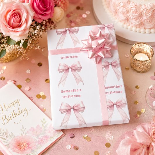 Geburtstags-Rosabogen-Perlen Mädchen Geschenkpapier
