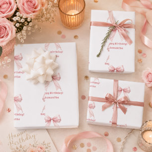 Geburtstags-Rosabogen weißes Mädchen Geschenkpapier Set