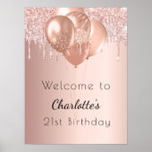Geburtstags-Rose Goldblume Glitzer Empfang Poster (Vorne)