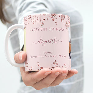 Geburtstags-Rose goldene Sterne Foto-Freunde Namen Kaffeetasse