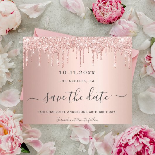 Geburtstags-Rose Goldkarte Save the Date