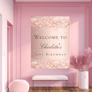 Geburtstags-Rose Goldrot Rosa Begrüßung Poster