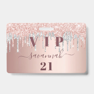 Geburtstags-Roségold-Glitter-Tropfen Pink Silber V Ausweis