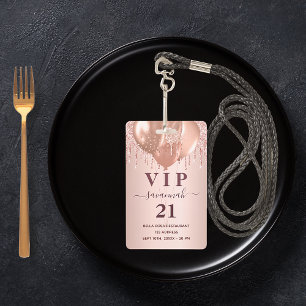 Geburtstags-Roségold-Glitterballons VIP-Einladung Ausweis