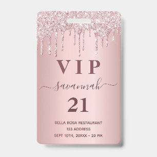Geburtstags-Röte Rosa Glitter-Tropfen Name Vip Ausweis