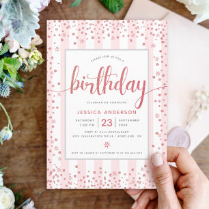 Geburtstags-Röte rosa Roségold Glitter Schrift chi Einladung