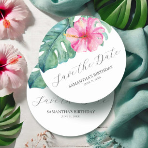 Geburtstags-Save-The-Date im tropischen Thema Runder Pappuntersetzer