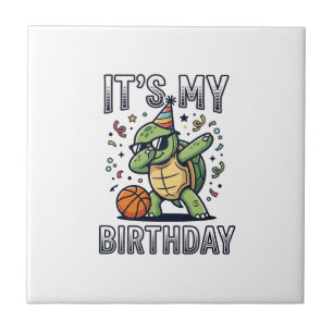 Geburtstags-Schildkröte-Basketball-Party-Vektor-De Fliese