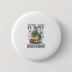 Geburtstags-Schildkröten-Basketball-Party-Vektorde Button