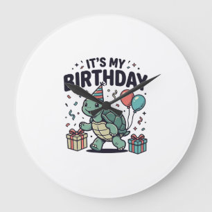 Geburtstags-Schildkröten-Party-Vektordesign_1 Große Wanduhr