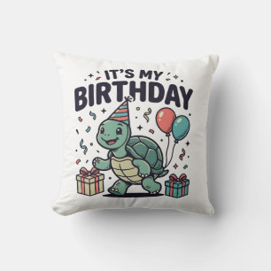 Geburtstags-Schildkröten-Party-Vektordesign_1 Kissen